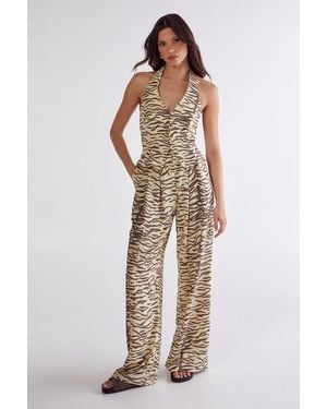 Nasty Gal Zebra Print Linen Tailored Trousers - Yellow