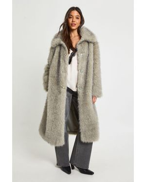 Boohoo Collared Button Up Midaxi Fur Coat - Natural