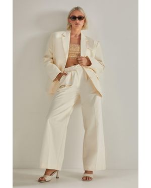 Nasty Gal Peached Cotton Twill Buckle Tailored Trousers - Natural