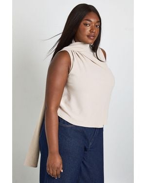 Boohoo Plus Wrap Over Scarf Top - Blue