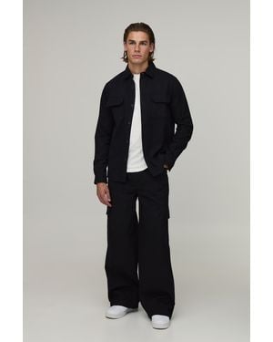 BoohooMAN Regular Shirt & Straight Fit Cargo Trouser Set - Blue