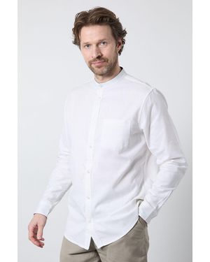 MAINE Grandad Long Sleeve Linen Blend Shirt Cotton - White