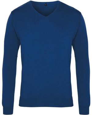 PREMIER Knitted Cotton Acrylic V Neck Sweatshirt (Royal) - Blue