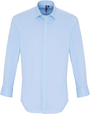 PREMIER Stretch Fit Poplin Long Sleeve Shirt (Pale) - Blue