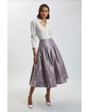 Karen Millen Tailored Satin Cutwork Full Skirt - White