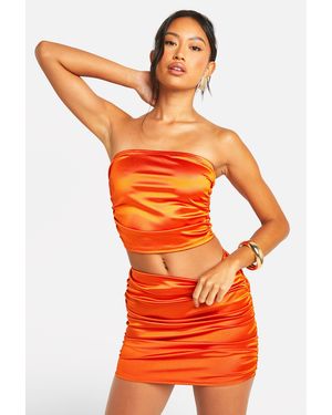 Boohoo Disco Ruched Mini Skirt - Orange