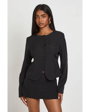 Boohoo Boat Neck Fitted Blazer - Black
