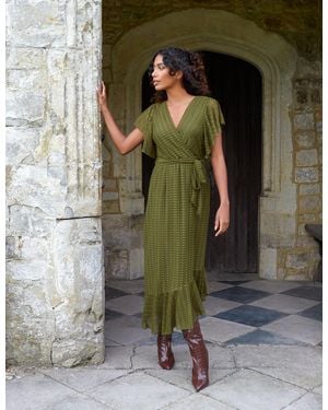 Blue Vanilla Lace Wrap Midi Dress - Green