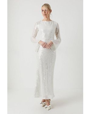 Coast Tie Back Flare Sleeve Wedding Dress - White
