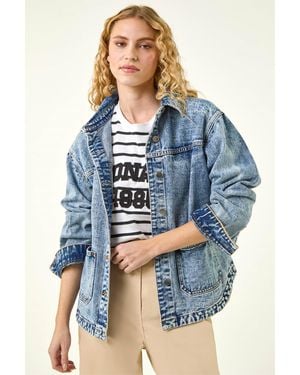 Roman Denim Button Front Pocket Jacket - Blue