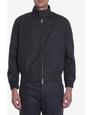 Fendi Embroidered Blend Bomber Jacket - Blue
