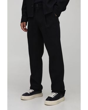 BoohooMAN Straight Fit Brushed Trousers - Black