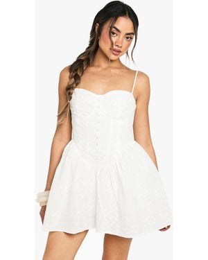Boohoo Broderie Structured Corset Detail Skater Mini Dress - White