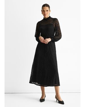 Gini London High Neck Jersey Lace Occasion Midi Dress - Black