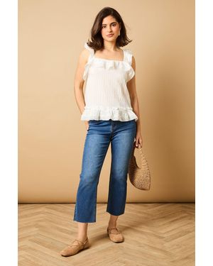 Oasis Broderie Frill Detail Top - Blue