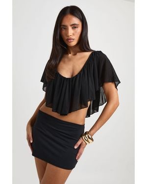Boohoo Frill Detail Plunge Top - Black