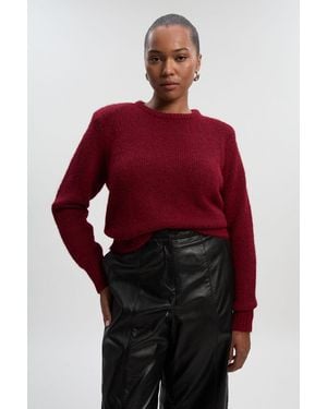 Karen Millen Plus Size Cosy Knit Crew Neck Jumper - Red