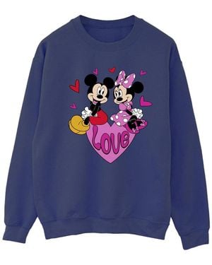 Disney Ladies Love Hearts Mickey & Minnie Mouse Sweatshirt - Blue