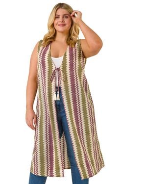 Roman Curve Zig Zag Crochet Longline Waistcoat - Purple