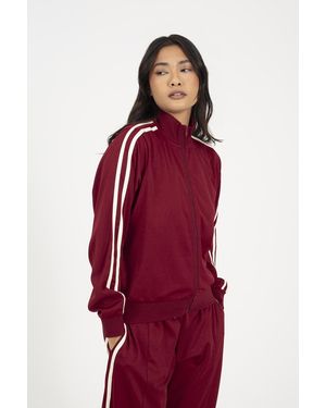 Brave Soul Side Stripe Zip Through Sweatshirt - Red