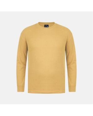 Fabric Waffle Crew Neck Long Sleeve T-Shirt - Yellow