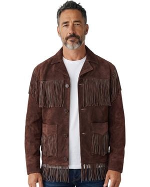 Infinity Leather Western Retro Cowboy Suede Fringe Jacket - Brown