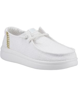 HEYDUDE Wendy Rise Perf Canvas Slip On Ladies Shoes - White