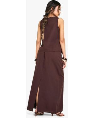 Boohoo Linen Split Back Maxi Skirt - Purple