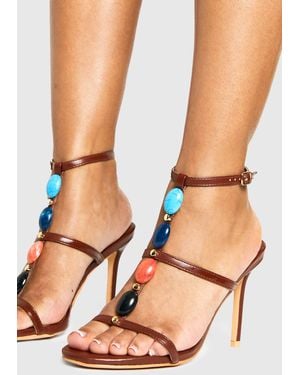 Boohoo Beaded Triple Strap Stiletto Heels - Black