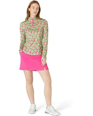 Callaway Apparel Floral Print Zip Neck Long Sleeve Athletic Top - Pink