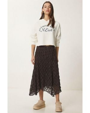 Happiness İstanbul High Waist Lace Midi Skirt - White