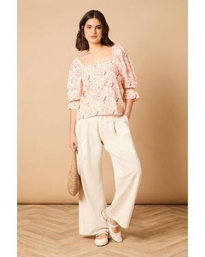 Oasis Printed Square Neck Puff Sleeve Top - Natural