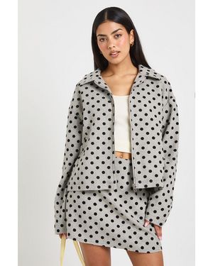 Boohoo Polka Dot Wool Look Collared Jacket - White
