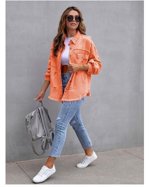 Everyday the Label Distressed Drop Shoulder Fringe Denim Jas - Grijs