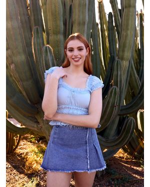 Pink Vanilla Belt Denim Pleated Mini Skirt - Blue