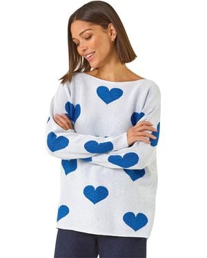 Roman Shimmer Heart Knit Jumper - Blue
