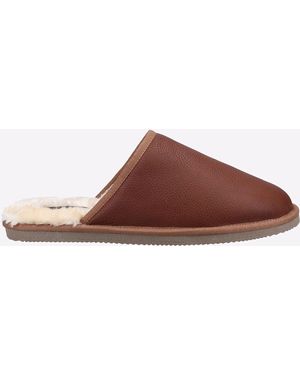Hush Puppies Coady Leather Memoryfoam Slipper - Brown