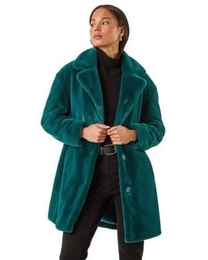 Roman Petite Longline Pocket Fur Coat - Green