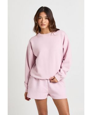 Boohoo Washed Crew Neck Sweatshirt Short Tracksuit - Pink