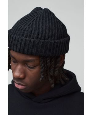 BoohooMAN Ribbed Micro Beanie - Blue
