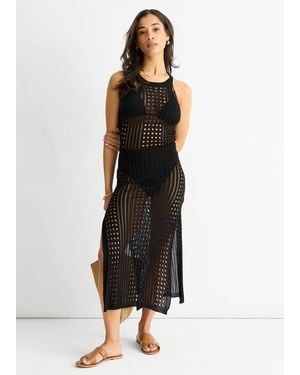 Gini London Crochet Knit Bodycon Slit Dress - Black
