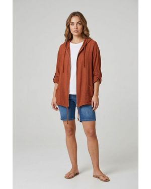 Izabel London 3/4 Sleeve Hooded Zip Front Jacket - Red