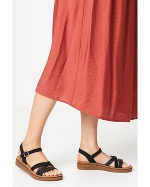 Good for the Sole Wide Fit Axel Comfort Cross Strap Low Wedge Sandals - Red