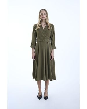 James Lakeland Belted Suit Midi Dress - Green