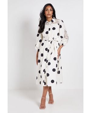Wallis Petite Polka Dot Cotton Cutwork Detail Shirt Dress - White