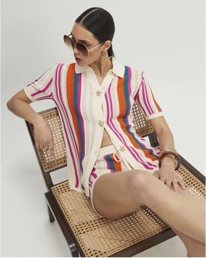 River Island Striped Crochet Shirt Cotton - Natural