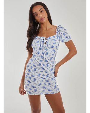 Pink Vanilla Floral Puff Sleeve Dress - Blue