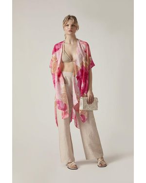 James Lakeland Peony Floral Print Beach Kaftan Cover-Up - Pink
