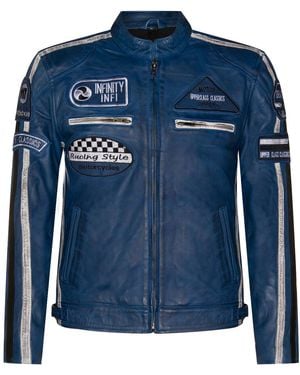 Infinity Leather Zipped Racing Biker Moto Jacket - Blue