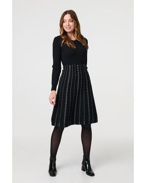 Izabel London Striped Long Sleeve Midi Knit Dress - Blue